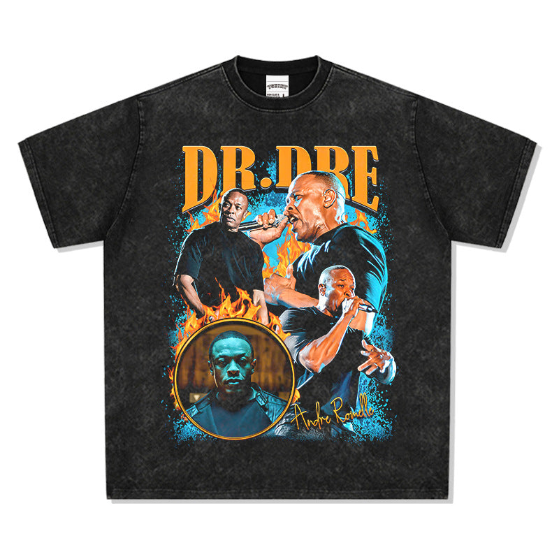 Outfit streetwear vintage hip hop DrDre print short sleeve t-shirt