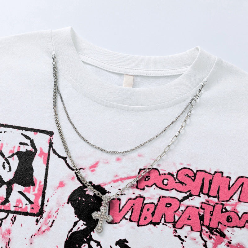 US drip outfits summer vintage anime teen print loose short sleeve T-Shirts