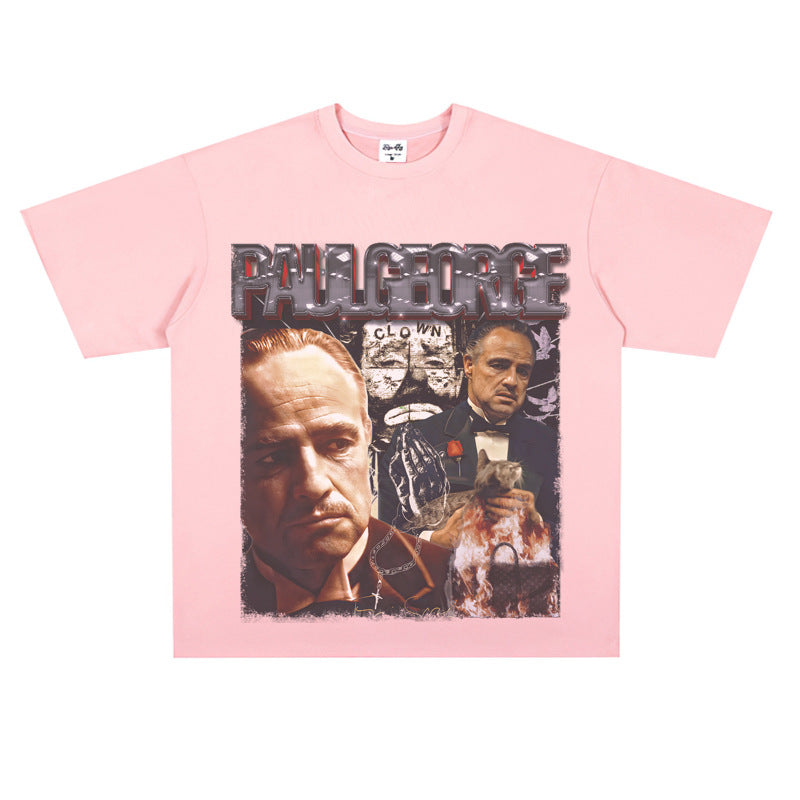 Film Star T Shirt Cotton Short Sleeve Loose round Neck Retro Design T-shirt for Men