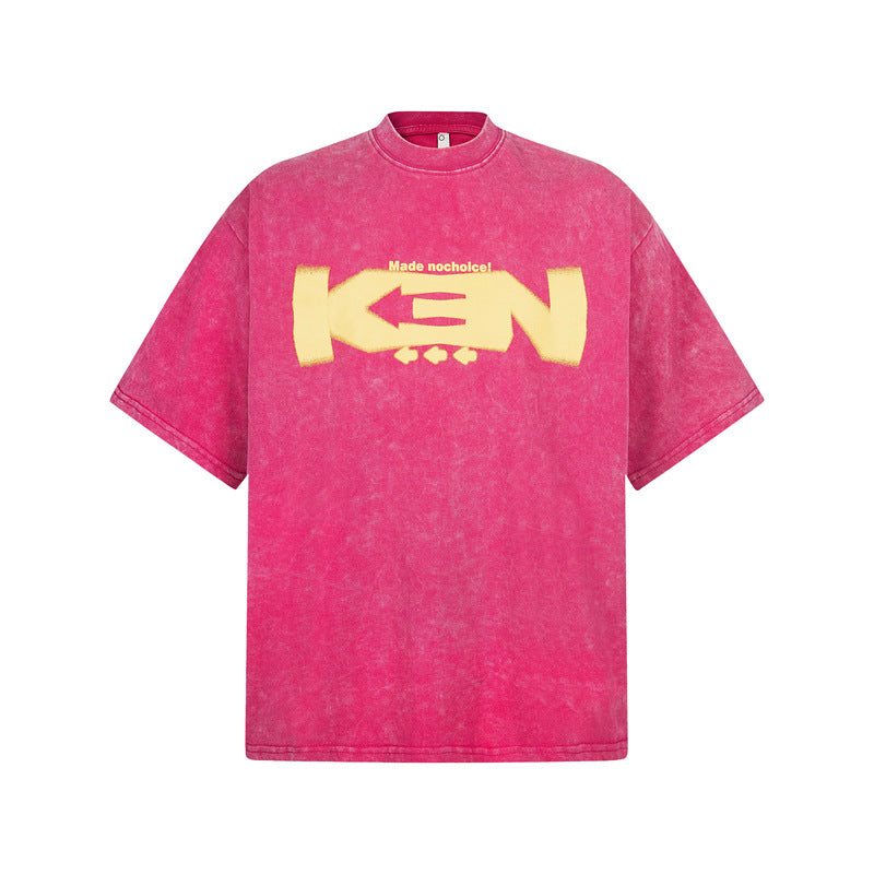 Stone Wash T shirt Retro washed tie-dye washed old printed T-shirt