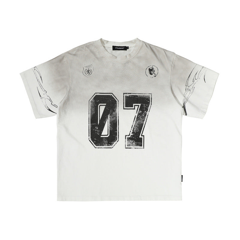 US drip outfits summer retro gradual change pattern casual loose short sleeve T-Shirts