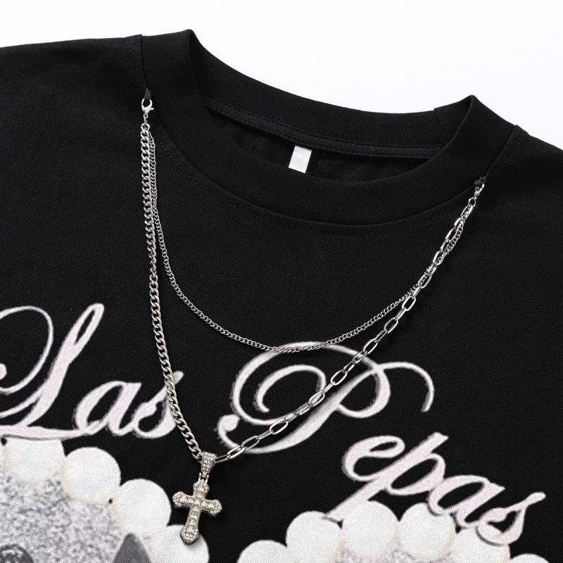 US drip outfits summer vintage love black cat print casual loose short sleeve T-Shirts