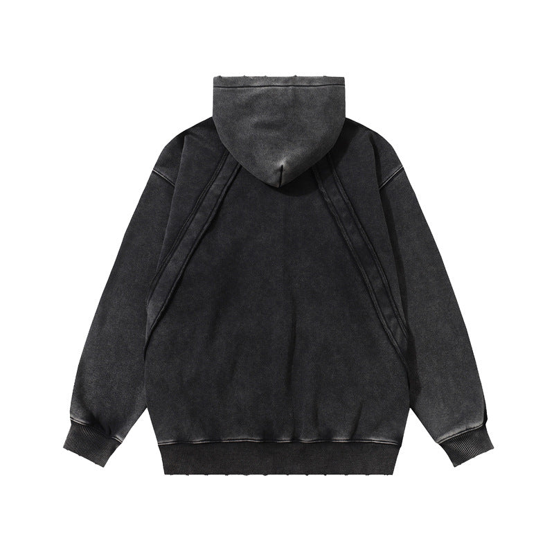 Streetwear Hoodie Vintage Washed Old Hooded Fleece Sweater Embroidered Hoodie