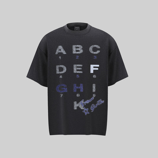 Camisas Retros Washed Old Letter Print Short Sleeve T-Shirt
