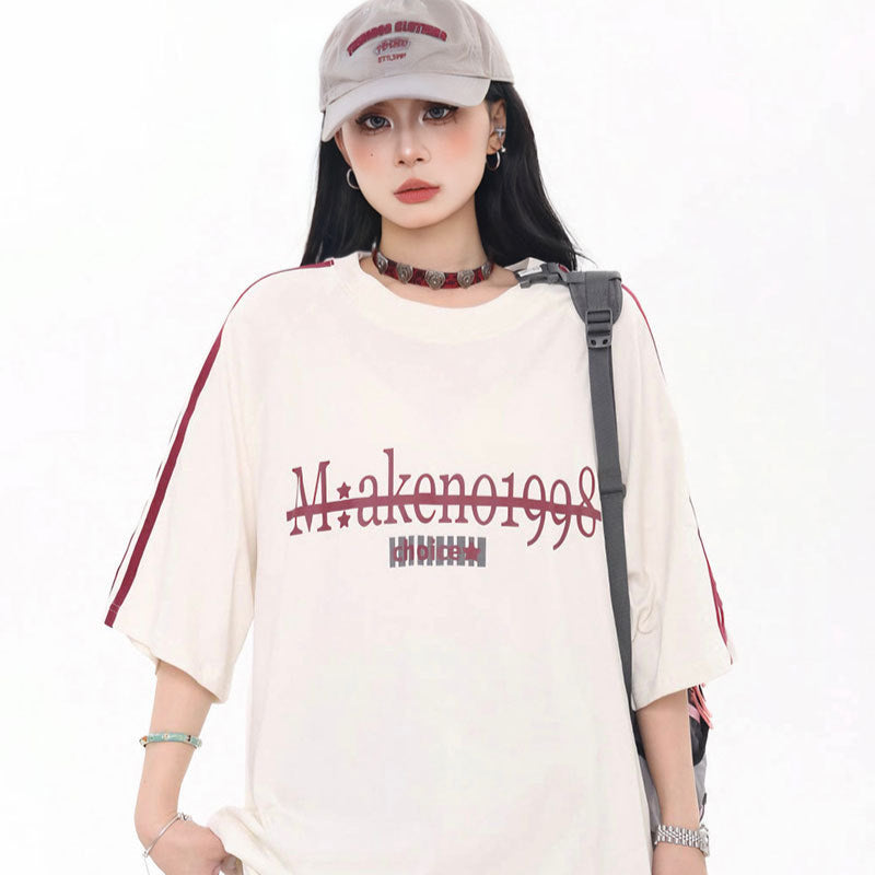 Vintage Usa Shirt Vintage Alphabet Print Short Sleeve T-Shirt