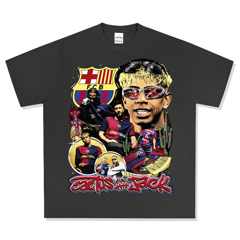 Outfit streetwear vintage barça x travis scott front print short sleeve t-shirt