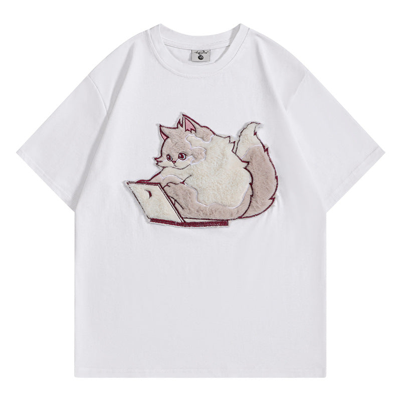 Camisetas streetwear Summer Vintage Kitten Casual Loose Short Sleeve T-Shirt