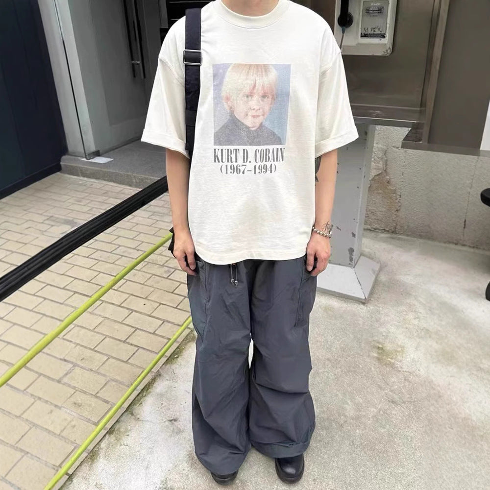 Streetwear Eua t-shirt retro small Cobain boxy digital direct injection printing short-sleeved t-shirt