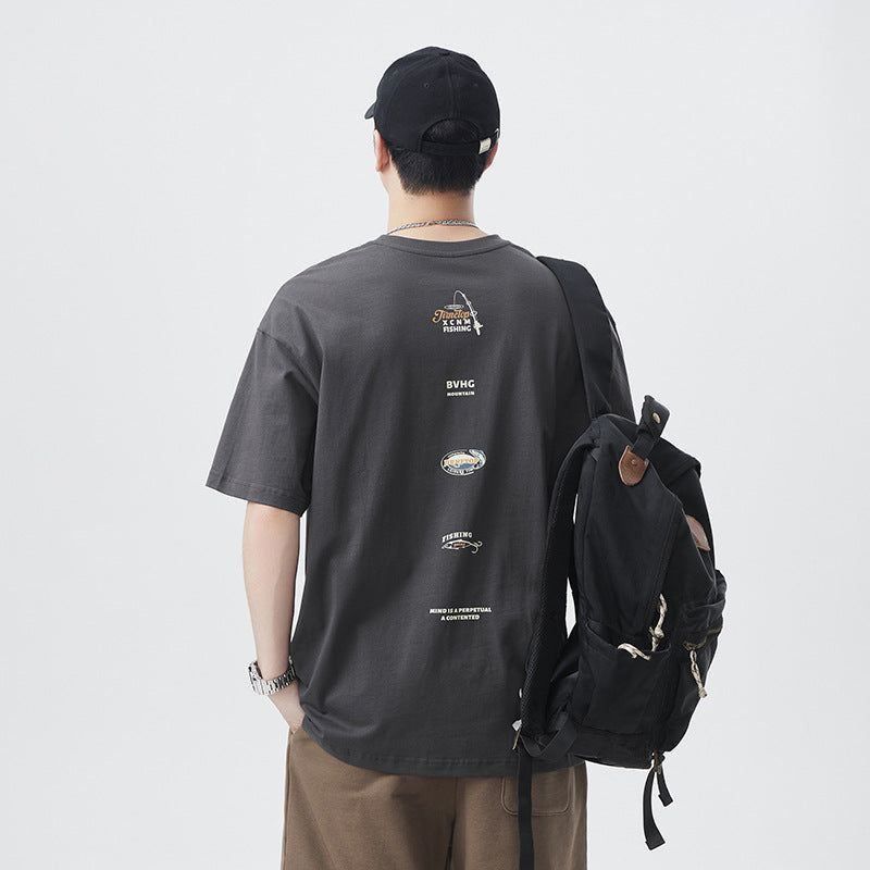 Men T-shirts Loose Summer Print Short Sleeve Top