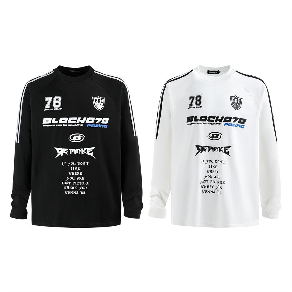 Racing oversized t shirt hip hop alphabet print long sleeve t-shirt, top