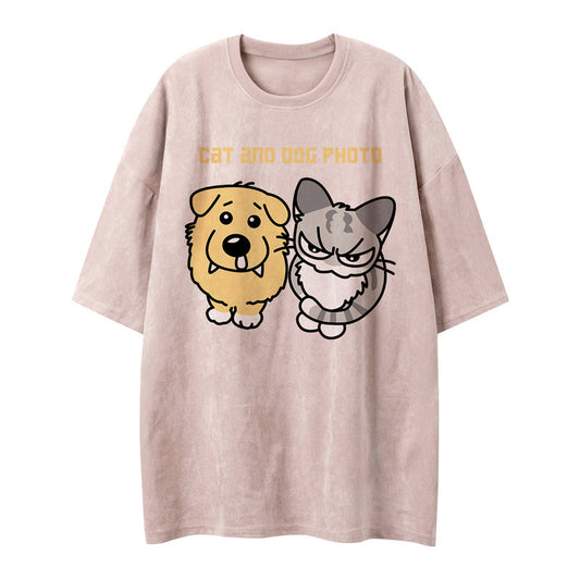 US drip outfits Summer Vintage Animal Cartoon Casual Loose Short Sleeve T-Shirts