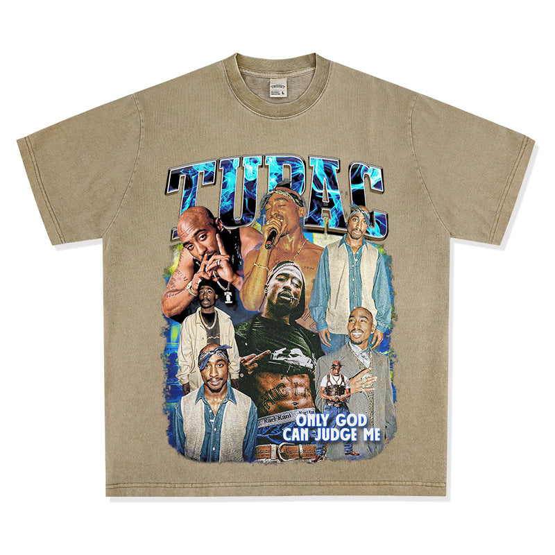 Outfit streetwear vintage hip hop tupac print short sleeve t-shirt