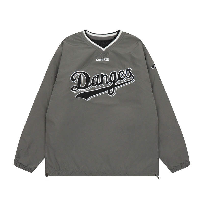 Streetwear Hoodie Alphabet Embroidered V-Neck Jersey Sweater Winter Hip Hop Loose Sports Jacket