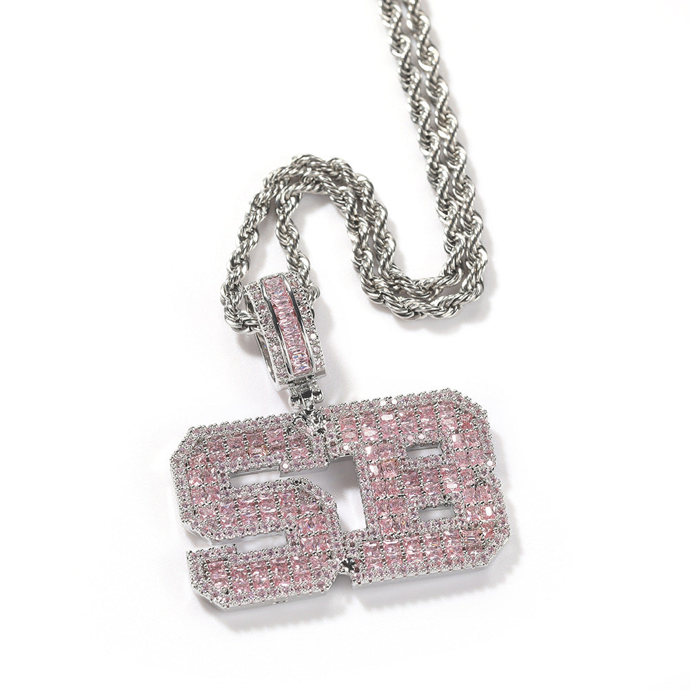 Jewelry Pink Zircon Letter Pendant Necklace Personalized Design Word Up Royalty