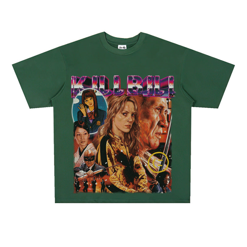 Film Star T Shirt Classic Movie Kill Bill Short Sleeve Loose Street Printed T-shirt Men and Women