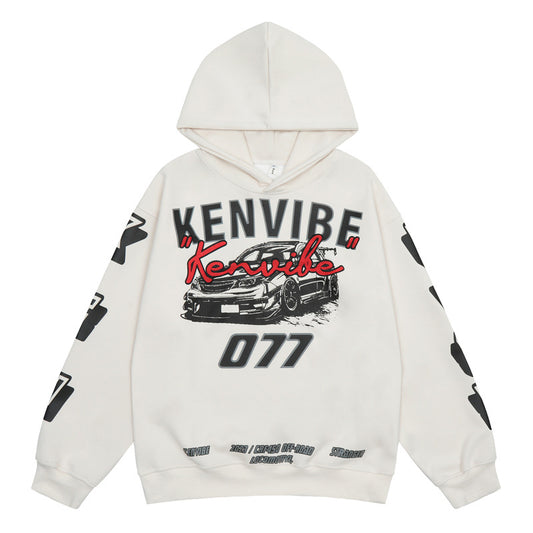 Streetwear Hoodie Racing Print Hooded Sweater Loose Hoodie Jacket