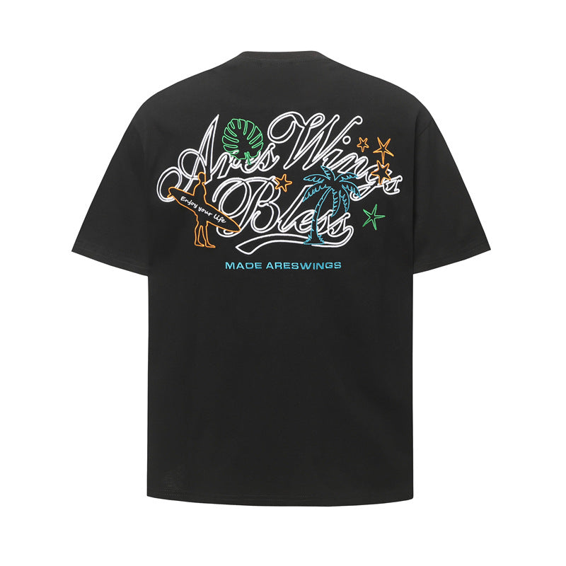 Hip Hop Shirts For Boys Letter Embroidered Short Sleeve T-Shirt Loose Casual Short Sleeve Top