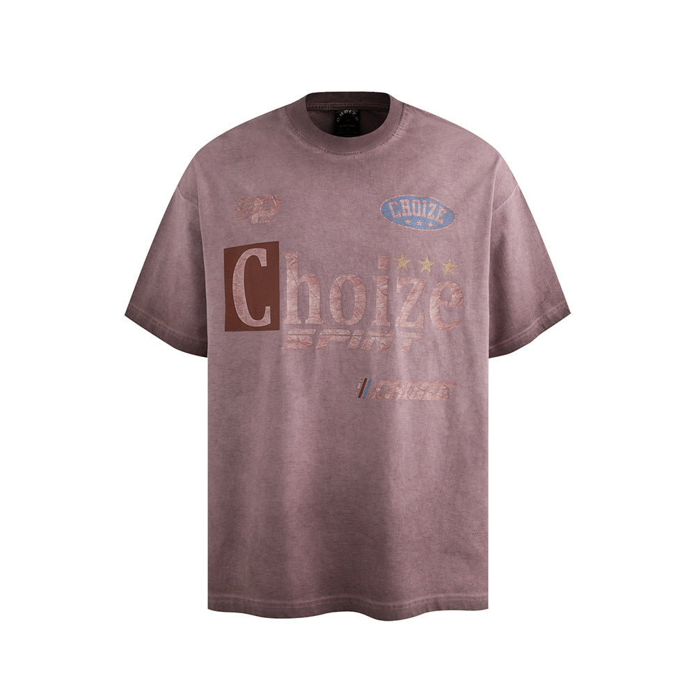 Hip Hop Clothes New York Vintage Wash Old Alphabet Short Sleeve T-Shirt Loose Top