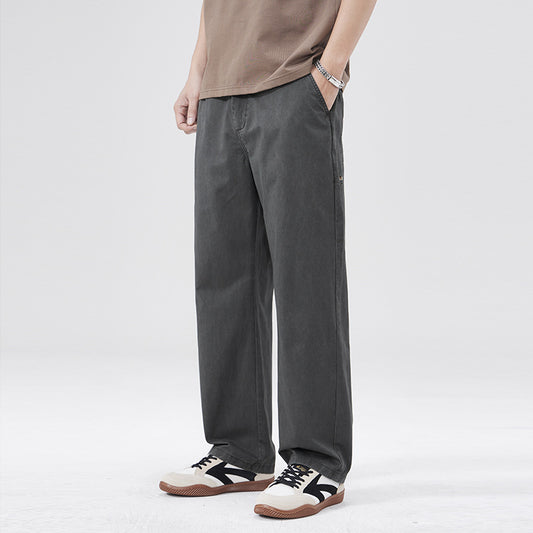 Men Casual Pants Spring Straight Retro Loose Wide Leg Pants