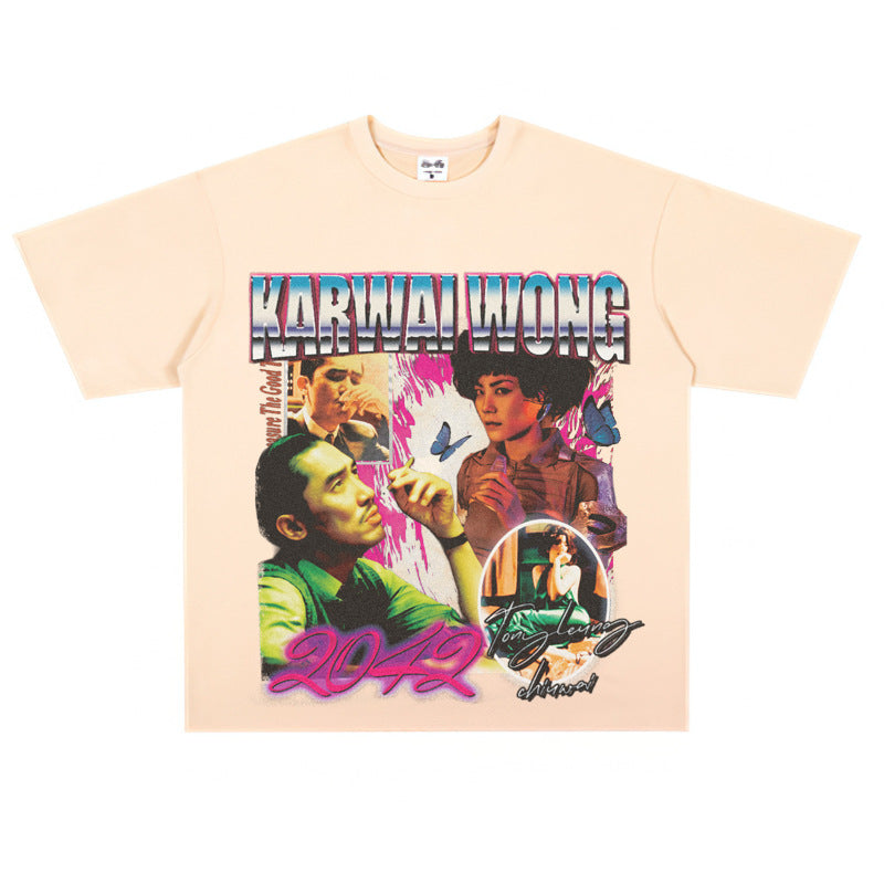 Film Star T Shirt Short Sleeve American Retro Loose round Neck T-shirt for Men and Women
