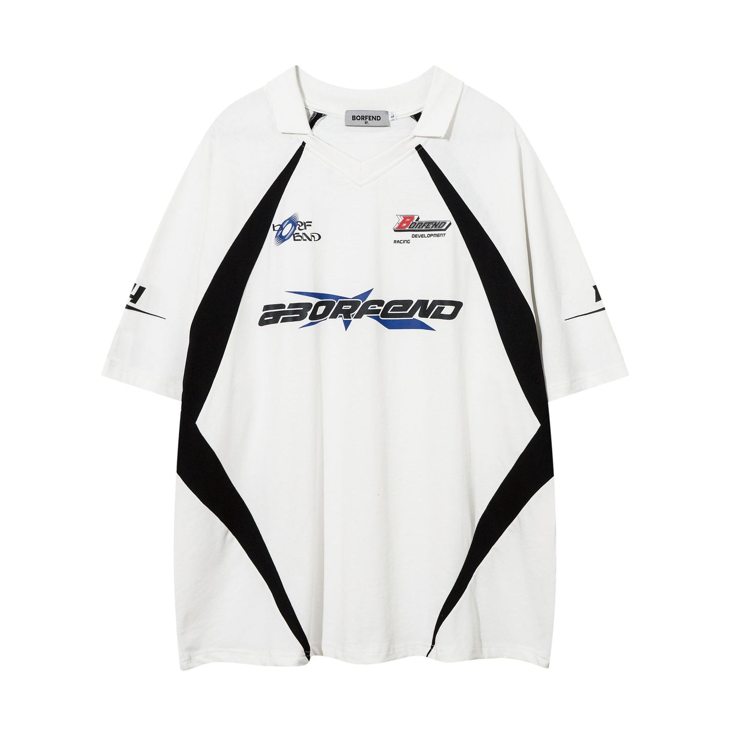 Racing oversized t shirt retro t-shirt print lapel