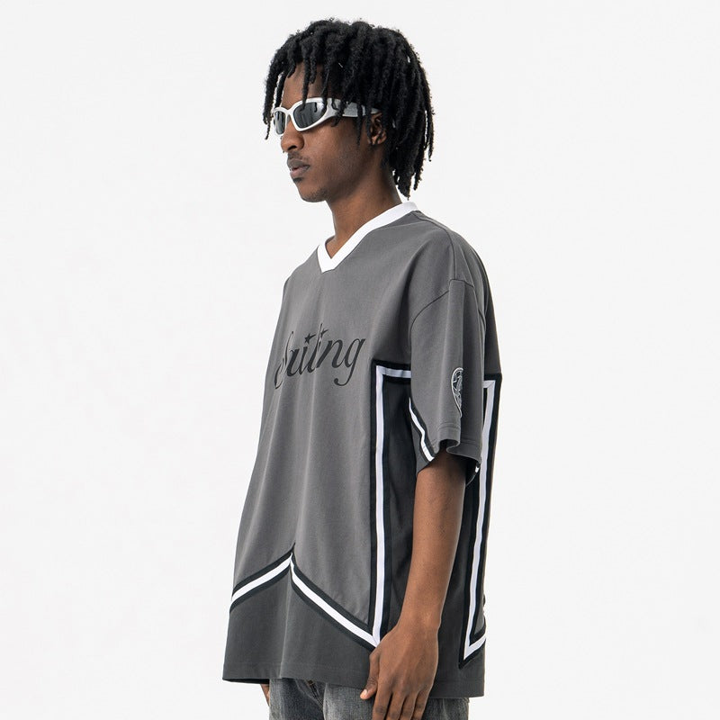 Vintage 90s Hip Hop Clothing Summer Vintage V-Neck Loose Short Sleeve T-Shirt