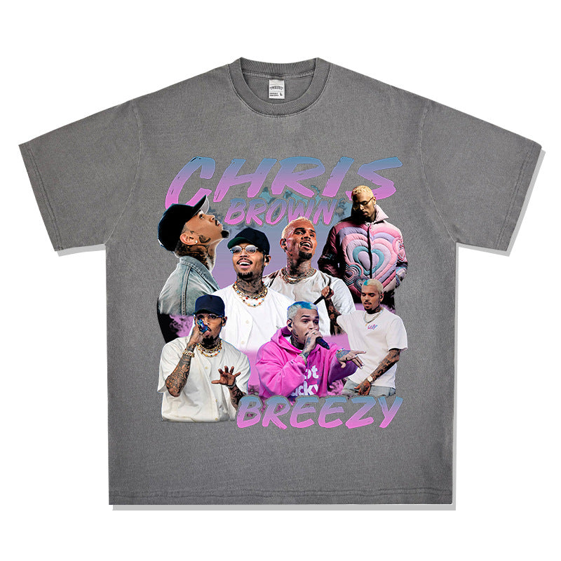 New york hip hop shop vintage hip hop chris brown print short sleeve t-shirt