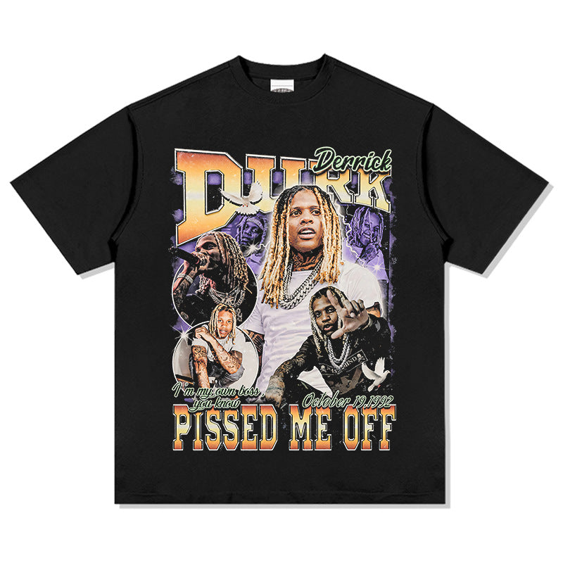 Marcas streetwear usa vintage hip hop Lil Durk print short sleeve t-shirt