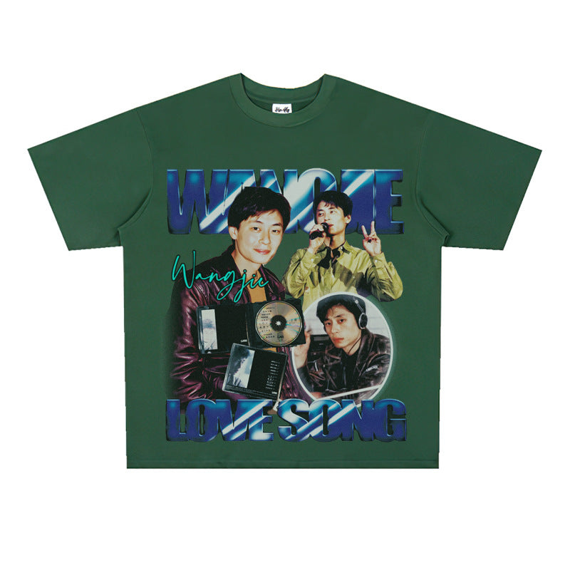 Film Star T Shirt Print Loose Heavy Weight Retro Street Cotton T-shirt