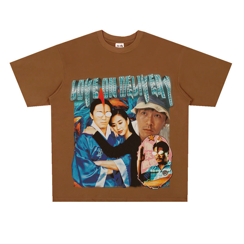 Film Star T Shirt Fragrant Short Sleeve Retro American Street T-shirt for Men and Women