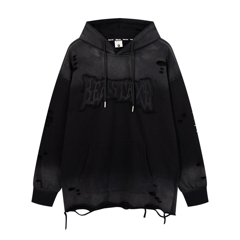Streetwear Hoodie retro washed old gradual change hooded sweater embroidered hoodie