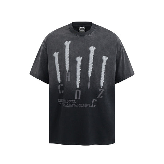 Vintage Usa Shirt Retro Iron Nail Print gradual change washed do old short sleeve T-shirt