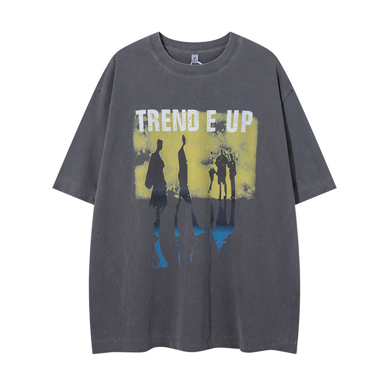 US drip outfits Summer New Vintage Sunset Portrait Reflection Casual Loose Short Sleeve T-Shirts