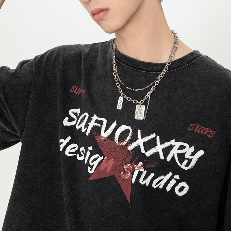 Vintage Tišö Rt alphabet print short-sleeved T-shirt summer oversize top