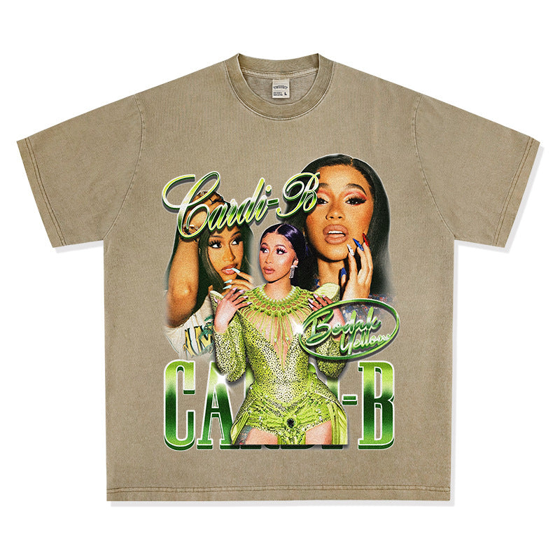 Streetwear Masculino Vintage Long Sleeve Short Sleeve T-Shirt Rap Cardi B Print Top