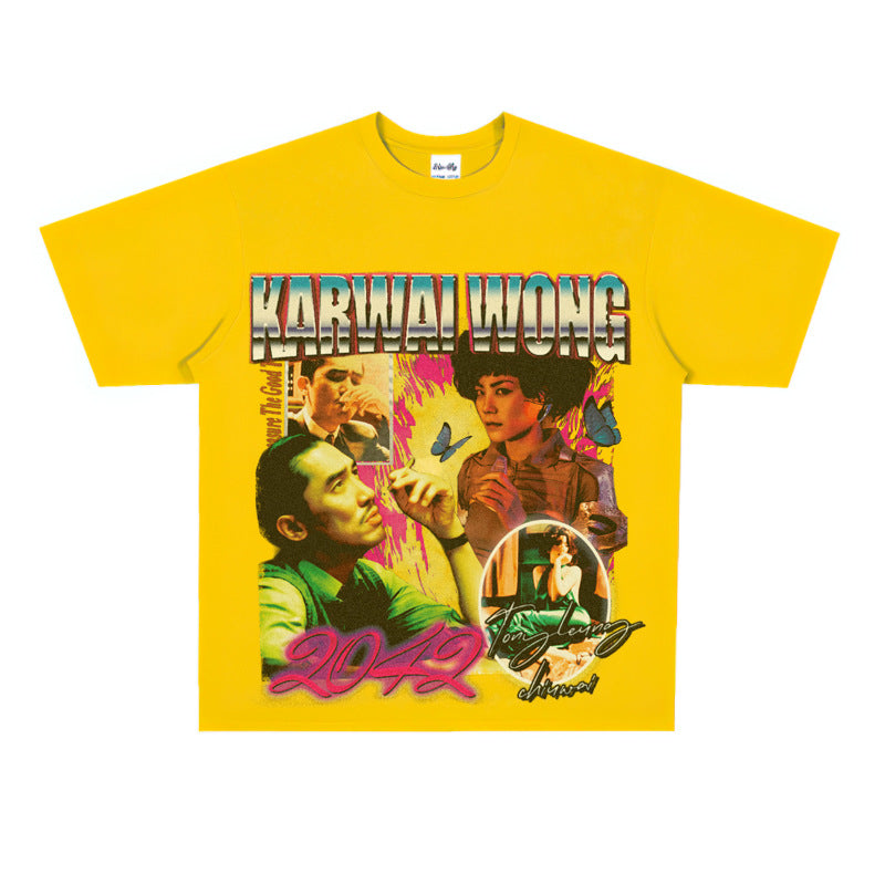 Film Star T Shirt Short Sleeve American Retro Loose round Neck T-shirt for Men and Women