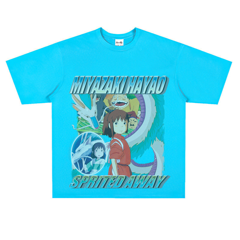 Film Star T Shirt Japanese Classic Anime Spirited Away Loose-Fitting Pure Cotton T-shirt Men and Women