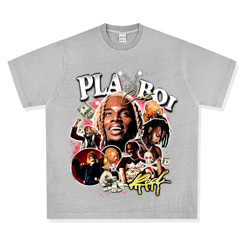 Cool t rapper Playbois Carti print hip hop rap short sleeve t-shirt vintage vintage top