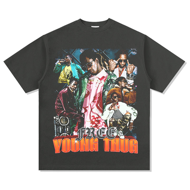 Cool t rapper hip hop Young Thug print vintage hiphop short sleeve t-shirt