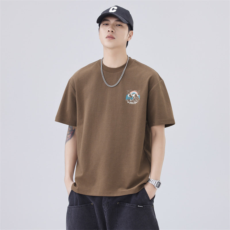 Mens T-shirts Summer Short Sleeve Loose Vintage Print