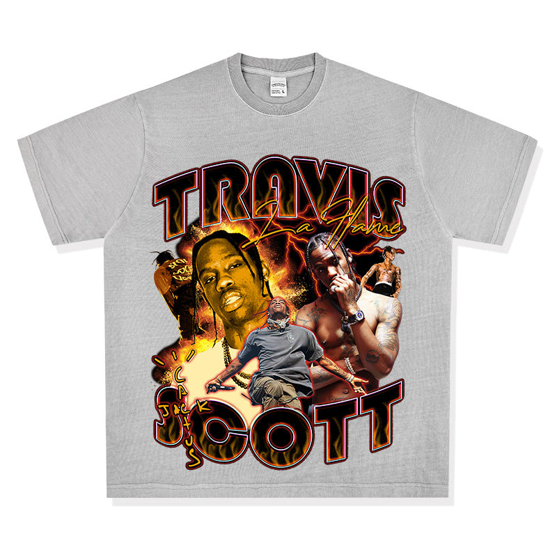Outfit streetwear vintage hip hop travis scott print short sleeve t-shirt vintage