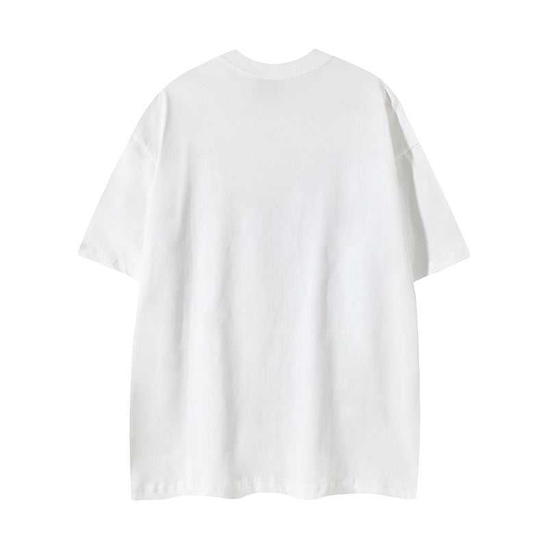 Distorted vintage summer alphabet foam print short-sleeved t-shirt loose casual top