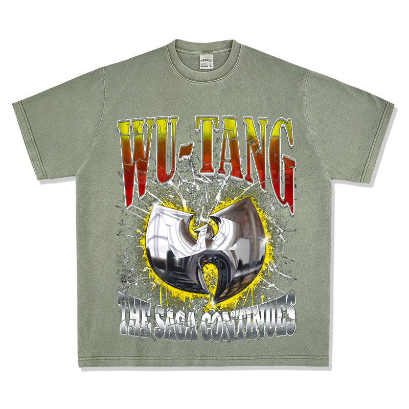 Streetwear masculino vintage hip hop WU-TANG print short-sleeved t-shirt