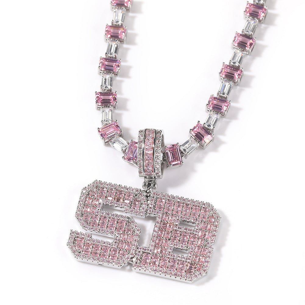 Jewelry Pink Zircon Letter Pendant Necklace Personalized Design Word Up Royalty