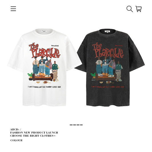 American vintage street T-shirt pure cotton men's and women's summer loose
