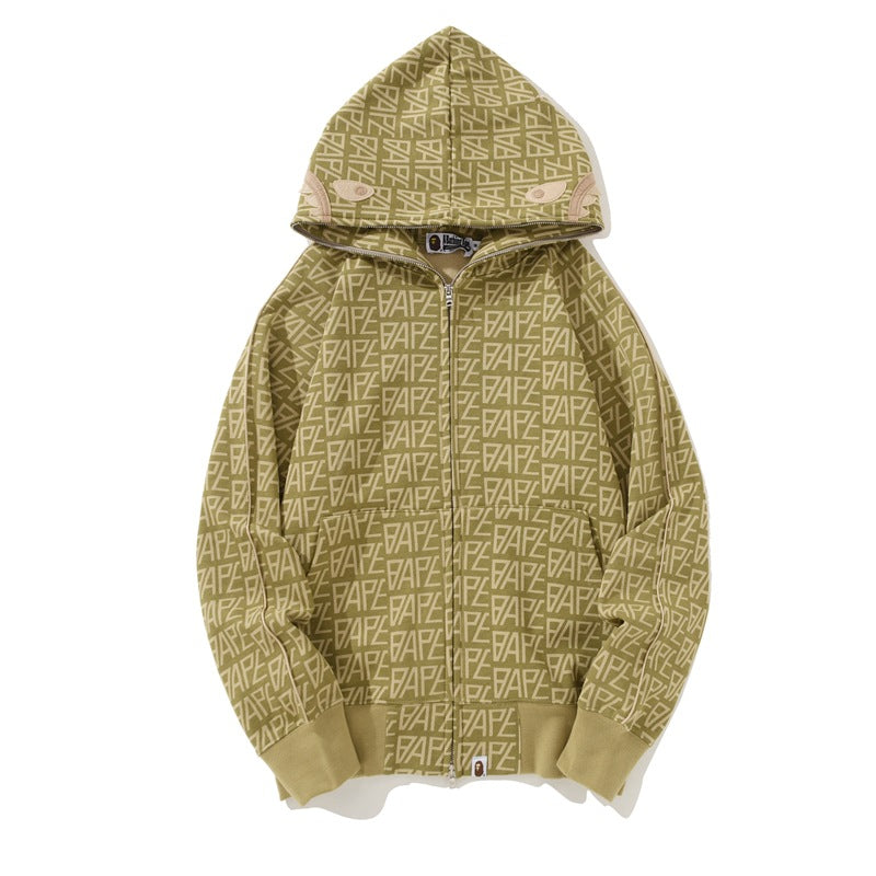 Ape Hoodie Camouflage Ape Embroidery Shark Mouth Hooded Cardigan Sweater Jacket
