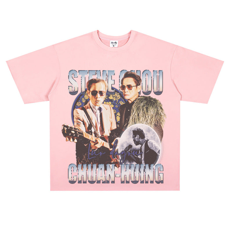 Film Star T Shirt Loose Heavy Retro Street Cotton American T-shirt Men and Women