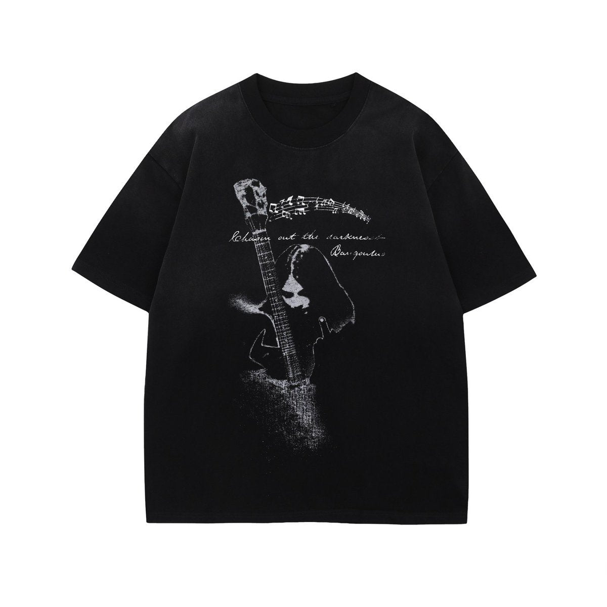 US drip outfits summer retro gradual change guitar casual loose short sleeve T-Shirts
