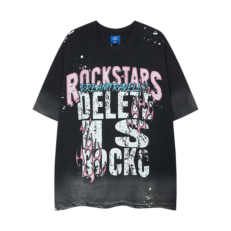 Nyc 1990 Shirt Casual gradual change color top Summer loose casual short sleeve T-shirt