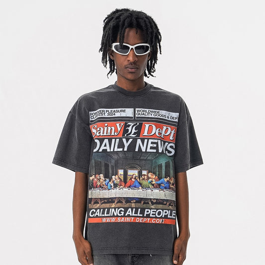 Vintage 90s Hip Hop Clothing Last Supper Print Crew Neck Short Sleeve T-Shirt